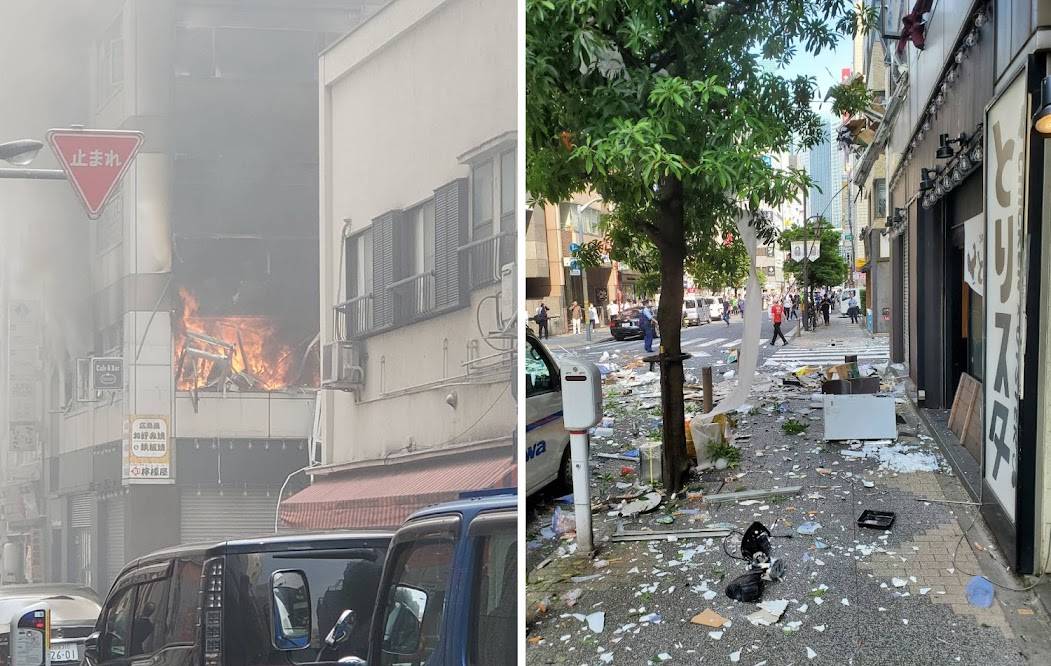 The scene of an explosion in Tokyo's Shimbashi district on Monday  | SHINOBU NAKAGAWA