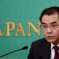 Chinese Ambassador to Japan Wu Jianghao gives a news conference at the Japan National Press Club in Tokyo on April 28. Wu warned Tokyo that it should not interfere in Beijing’s dealings with Taiwan. | REUTERS