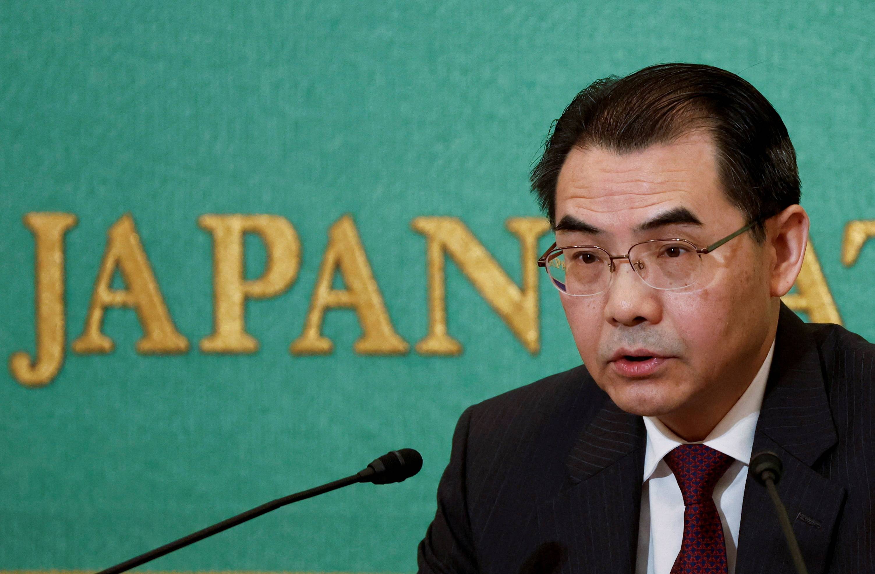 Chinese Ambassador to Japan Wu Jianghao gives a news conference at the Japan National Press Club in Tokyo on April 28. Wu warned Tokyo that it should not interfere in Beijing’s dealings with Taiwan. | Reuters
