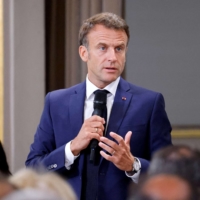 French President Emmanuel Macron says he is opposed to NATO\'s plan to open an office in Tokyo. | POOL / VIA REUTERS