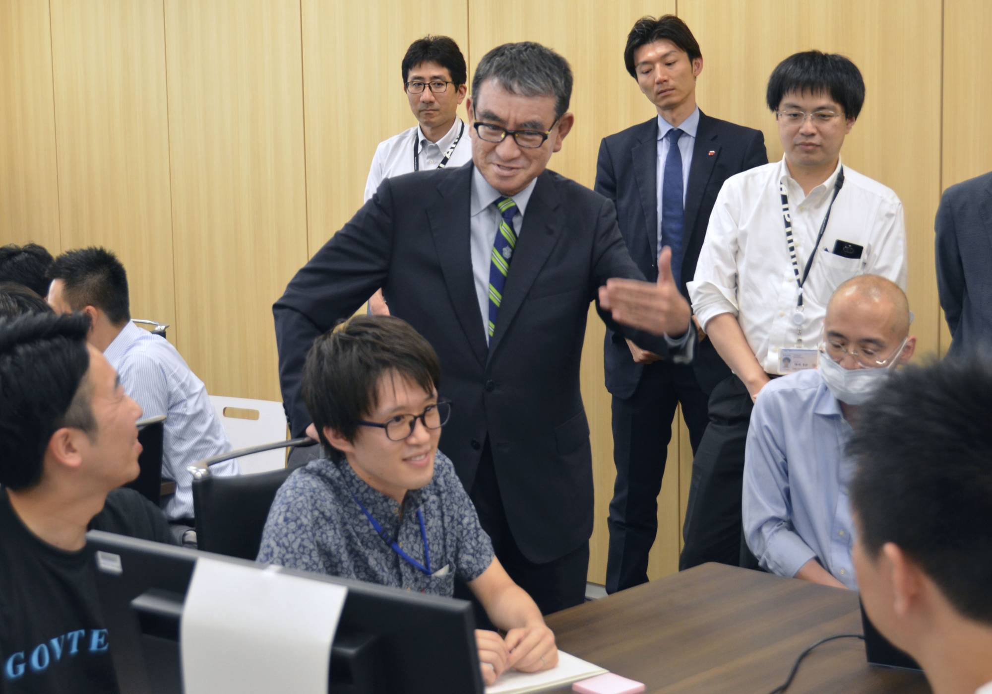 Digital Minister Taro Kono attends an event in Tokyo in June. How the woes over My Number will affect Kono's standing as a candidate for prime minister in a potential post-Kishida era remains to be seen. | KYODO