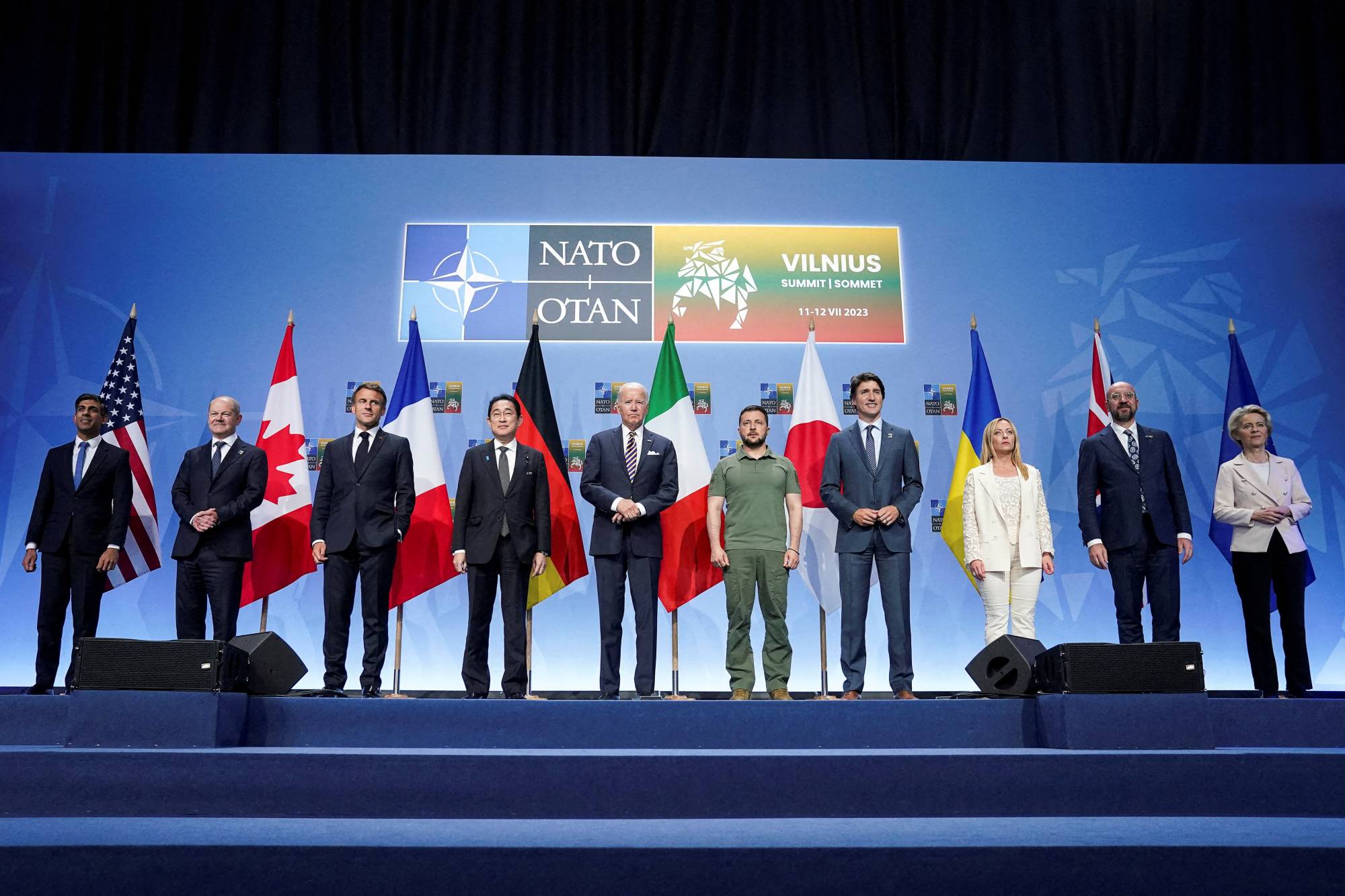 World leaders announce a joint declaration of support for Ukraine, during a NATO summit in Vilnius, Lithuania, on Wednesday. | REUTERS
