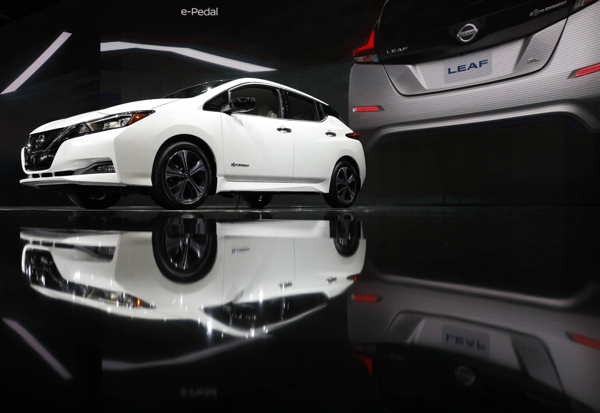 A Nissan Leaf at an auto show in Detroit in 2018. The Yokohama-based carmaker said problems found in five models had not caused any accidents in Japan. | REUTERS