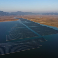 Floating solar panels in Goheung, South Korea, earlier this year.  | BLOOMBERG