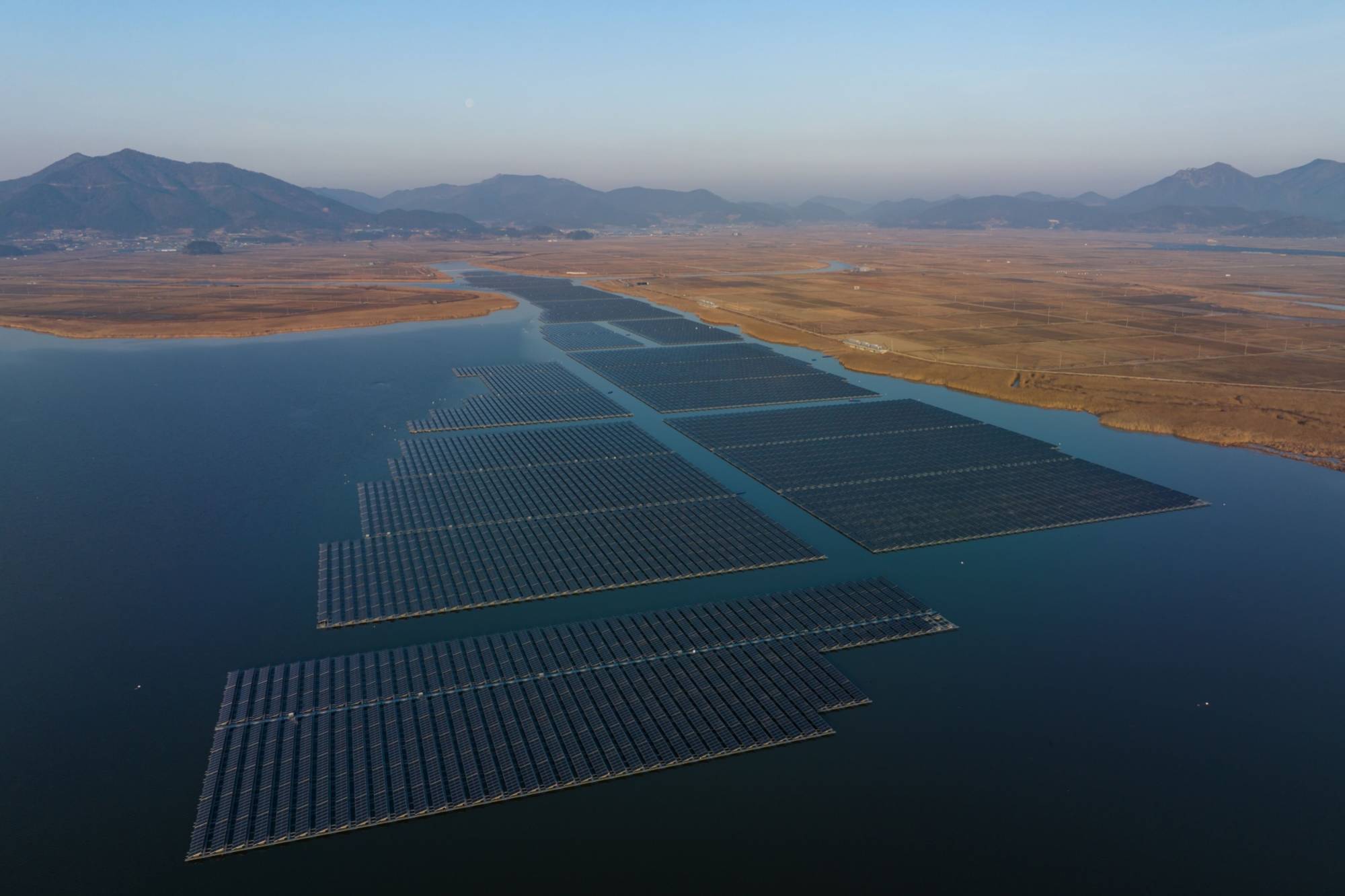Floating solar panels in Goheung, South Korea, earlier this year.  | Bloomberg