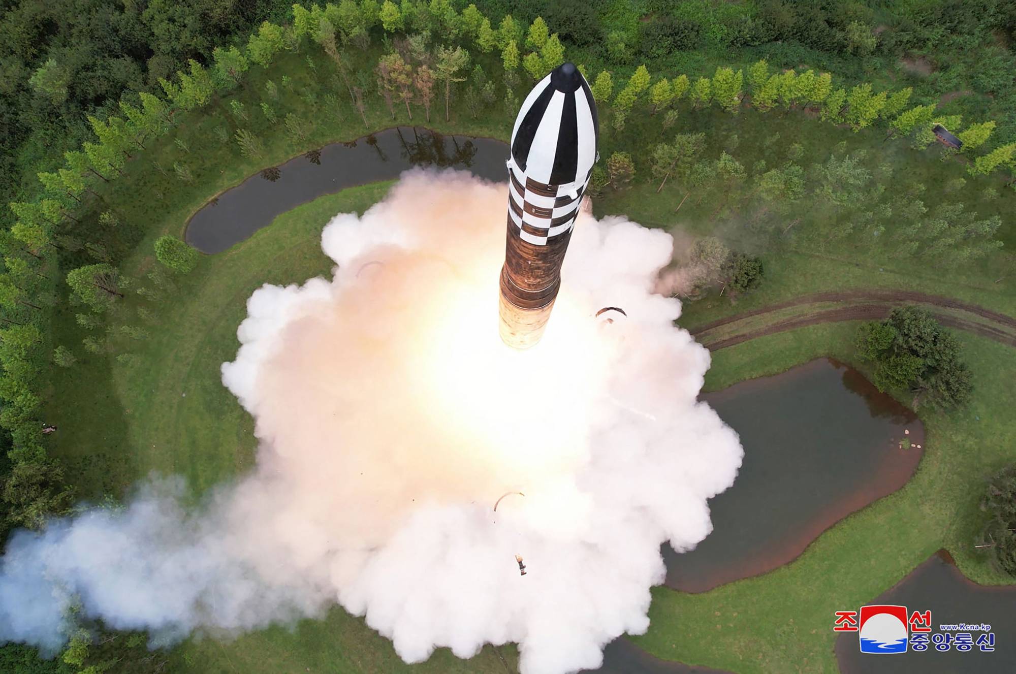 North Korea's Hwasong-18 intercontinental ballistic missile is tested at an undisclosed location in the country in this image released Thursday. | KCNA / KNS / VIA AFP-JIJI