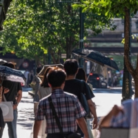 A street in Tokyo on Monday. The number of new hospital admissions for COVID-19 is rising, standing at 6,096 in the week through July 9 — up from 5,494 a week before. | AFP-JIJI
