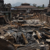 Burned homes belonging to the Kuki ethnic minority in Imphal, the capital of the Indian state of Manipur, after rioting on June 1 | SAUMYA KHANDELWAL / THE NEW YORK TIMES