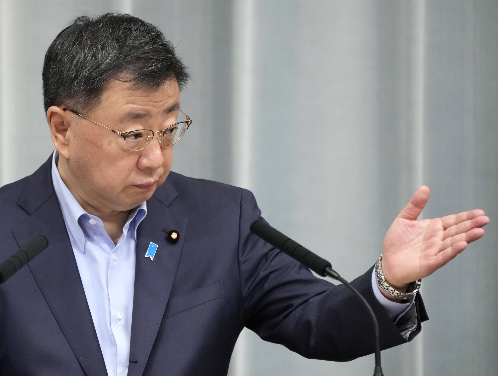 Chief Cabinet Secretary Hirokazu Matsuno during a news conference at the Prime Minister's Office on Friday | KYODO