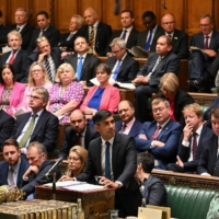 British Prime Minister Rishi Sunak speaks during Prime Minister\'s Questions, at the House of Commons in London on Wednesday. | U.K. PARLIAMENT / VIA REUTERS 