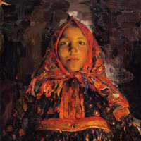 Philipp Malyavin\'s \"Verka\" (1913) used a bold, modern Western style of painting to portray a Russian peasant girl in traditional dress. | CHRIS COOK PHOTOS