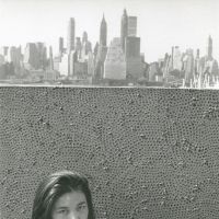 \"Yayoi Kusama with her work, against a background of Manhattan, NY. 1961.\" | (C) YAYOI KUSAMA