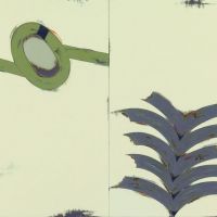 \"WORK 1620-1625\" (six panels, 2004): After Hiroji Noda\'s experiments in manipulating his canvases into dramatic 3-D forms, he turned to more free-form shapes of expression and lyrical designs. | THE MUSEUM OF MODERN ART, WAKAYAMA