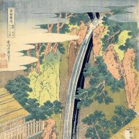 Roben Waterfall at Soshu Oyama in Sagami Province, from \"A Tour of Japanese Waterfalls\" (c.1832-1833) | GIFT OF JAMES A. MICHENER, 1957/ TIM SIEGERT PHOTO/&#169; HONOLULU ACADEMY OF ARTS