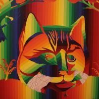 A \"rainbow painting\"featuring a native American folk-art cat from his \"Nashville Skyline\" series (1971-72) | C.B. LIDDELL