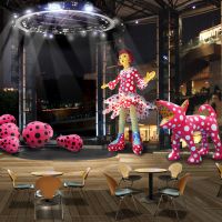 Crowds tour the 2010 event. Below: \"Yayoi-chan, Ring-Ring, Dots Obsession\" (New Work Image), by popular artist Yayoi Kusama. | ROPPONGI ART NIGHT; &#169; YAYOI KUSAMA