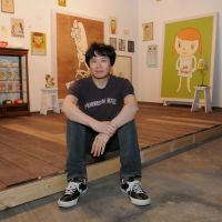 Heart on his sleeve: Artist Yoshitomo Nara in a re-creation of his studio at his current exhibition. | SATOKO KAWASAKI