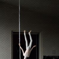 Tree of life: The rope suspended from the ceiling in \"rise-boy\" (2012, above), symbolically connects the upside-down figure to the Great Eastern Japan Earthquake, as it was woven by students at Tohoku Seikatsu Bunka College High School in Sendai. Left: \"fortress\" (2007) is typical of Tanada\'s highly androgynous figure | COURTESY MIZUMA ART GALLERY