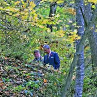 Back to nature: The Prince of Wales and C.W. Nicol share their thoughts deep in the splendid surroundings of the C.W. Nicol Afan Woodland Trust. | KENJI MINAMI PHOTO