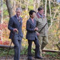 Outward bound: Princess Takamado accompanies the Prince of Wales and your columnist through the Trust\'s woods outside Kurohime in Nagano Prefecture. | KENJI MINAMI PHOTO