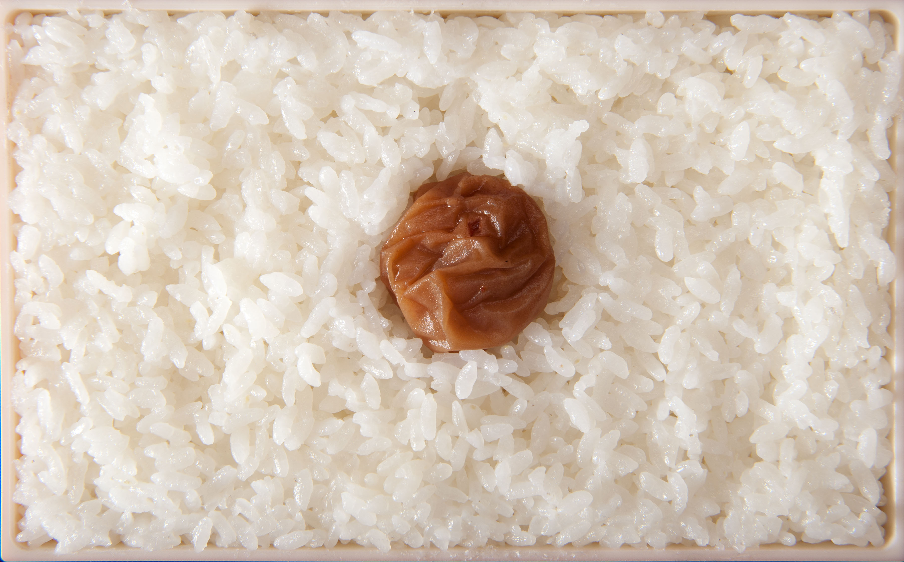 National pride:  Hinomaru bento, a rectangular bed of plain white rice with a single umeboshi in the middle, is designed to resemble the Japanese flag. Umeboshi, made from pickled ume (a relative of the plum and apricot), are a much-loved traditional delicacy. | MAKIKO ITOH