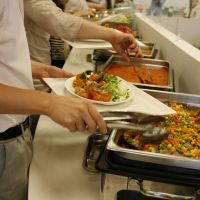 Buffet meals at GMO Internet Group\'s Synergy Cafe GMO Yours and MK Taxi\'s \"viking\" eatery. | ROBBIE SWINNERTON