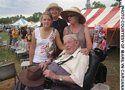 John William Hall, an Australian ex-POW, is pictured with (from left to right) granddaughter Cammay and daughters Marilyn and Jaon. Marilyn is writing to Foreign Minister Taro Aso claiming that his family’s company owes her father unpaid wages. Family of POW makes appeal to Aso 'honor'