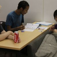 Back on campus: Foreign students take a lunch break at Temple University Japan in Minami-Azabu, Tokyo, last week. Foreign students back but numbers look likely to fall