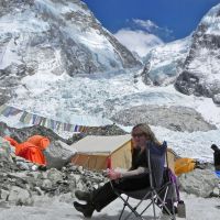 Home far from home: Your correspondent takes her ease by day at 5,364-meter Everest Base Camp. As soon as the sun goes down, numbing cold takes over. | VICTORIA JAMES