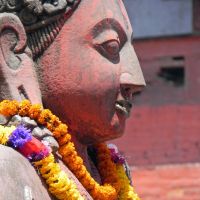 Fine features: The face of a Garuda bird statue in the Durbar Square in Katmandu. Katmandu beckons all who visit Nepal