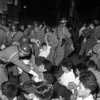 Fight for your rights: Police break up a sit-down student strike near the Diet in 1961.  The action was staged to protest proposed legislation curbing such behavior. | AP
