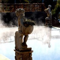 Underground source: The outdoor rotenburo bath at hot-spring Sanga-no-Yu Seta Onsen offers mixed bathing (in swimsuits), a distant view of Mount Fuji, and its waters from 1,700 meters below ground that are completely natural with no additives or city waters mixed in. Notes from the underground