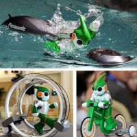 Charging on: These three versions of Panasonic\'s Evolta-kun robot ? one that swims, another that runs and a third that cycles ? will be used in a triathlon challenge next month in Hawaii. | KYODO PHOTO