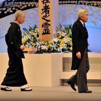 Backup: Emperor Akihito and Empress Michiko attend the national memorial service for 3/11 victims Sunday in Tokyo. | AP