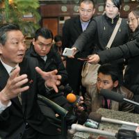 Not so secret: Song Il Ho, a senior North Korean official in charge of Japanese affairs, meets reporters Saturday in Ulan Bator after holding talks with Japanese university professor Sadaki Manabe. | KYODO