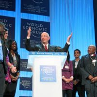 Klaus Schwab, the founder of the World Economic Forum, speaks at last year\'s Davos annual meeting. | WORLD ECONOMIC FORUM