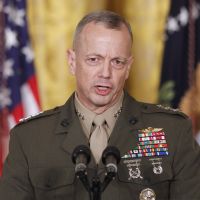 Exonerated: Gen. John Allen speaks to reporters at the  White House in  Washington last April. | AP
