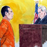 American jihadist: A courtroom drawing shows David Coleman Headley in a U.S. district court in Chicago in March 2010. Headley, the son of a Pakistani diplomat and American mother, was sentenced Thursday to 35 years in prison after cooperating with the authorities. | AFP-JIJI