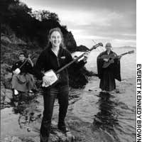 Water is an important element of the music played by (from left) Chikuzen Tanaka, Catriona Sturton and Soken Danjo. | PRINTS COURTEY OF SHINTENSHA