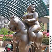 Conquering yebisy Garden Place this summer are works by Colombian artist Fernando Botero, including (clockwise from above) \"Woman on a Horse\" (2002); \"Woman With mirror\" (1987); \"Reclining Woman\"(1993); with \"Repe of Europa\"(1992); and \"Leda and the swan\"(1996). | &#160; RICHARD FREEMAN PHOTOS