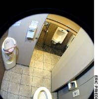 A restroom with a baby seat (left) | ARTWORK (c)1976, 2004 SANRIO CO., LTD.