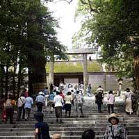 Visitors approach the Inner Shrine at Ise, Shinto\'s holiest site in Japan. | AP PHOTOS