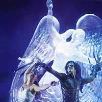 Sam Archer dances the title role in Matthew Bourne\'s \"Edward Scissorhands,\" with Kerry Biggin as his beloved Kim and an ice sculpture he made of her. | PHOTOS (c) BILL COOPER / COURTESY OF HORIPRO