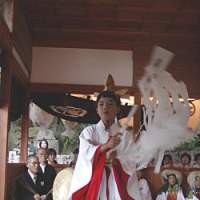 A young virgin dances for the Shinto gods at Shiraishi Island\'s fall festival. | AMY CHAVEZ PHOTO