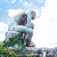 A statue looks over the city on the Asakura Choso rooftop garden; the inner garden at Asakura Choso; swan boats docked at Shinobazu Pond. | KIT NAGAMURA PHOTOS