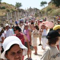Hordes of tourists exploring the well-preserved ancient city of Ephesus | HUGH PAXTON PHOTOS