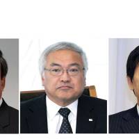 (from far left)  Takeshi Uchiyamada, Norio Sasaki and Hiroshi Tomono | KYODO