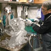 Master ice-sculptor Kenza Hirata gives new meaning to ice fishing. | KIT NAGAMURA