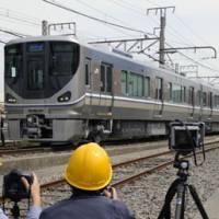 Safer design: West Japan Railway\'s Series 225 train is shown to the media Monday morning at a rail yard in Higashiosaka, Osaka Prefecture. | KYODO PHOTO