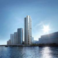 Vacancies dropping: An undated handout illustration shows the Proud Tower Shinonome Canal Court developed by Nomura Real Estate Holdings Inc. in Tokyo on Wednesday. | BLOOMBERG PHOTO